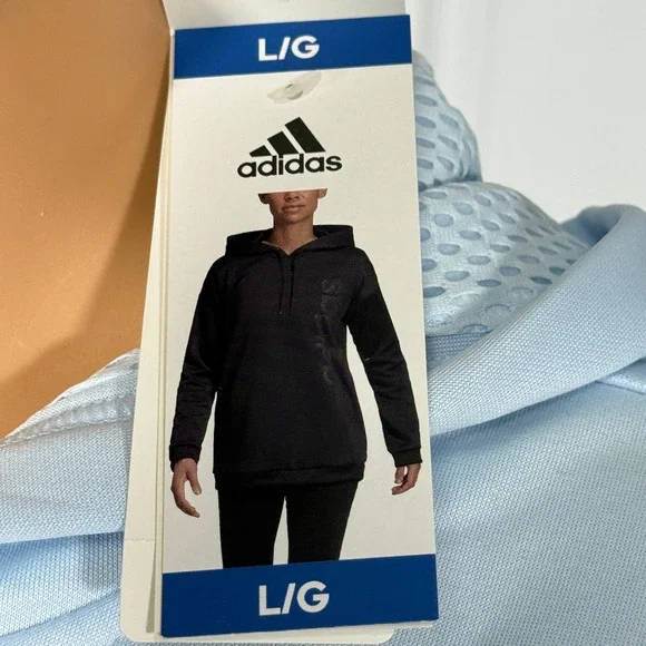 Adidas Womens Light Blue Embossed Logo Pullover Hoodie Size L NWT - Picture 9 of 12